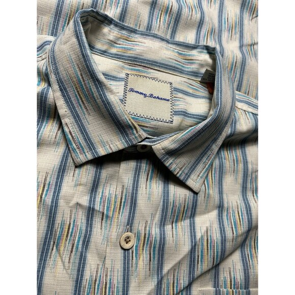Tommy Bahama Island Zone‎ Silk Blend Men’s XL Striped Short Sleeve Button Up - Picture 1 of 9